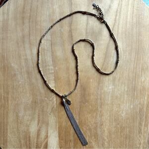 Lucky Brand Tassel Pendant Hamsa Charm Silver Beaded Long Adjustable Necklace